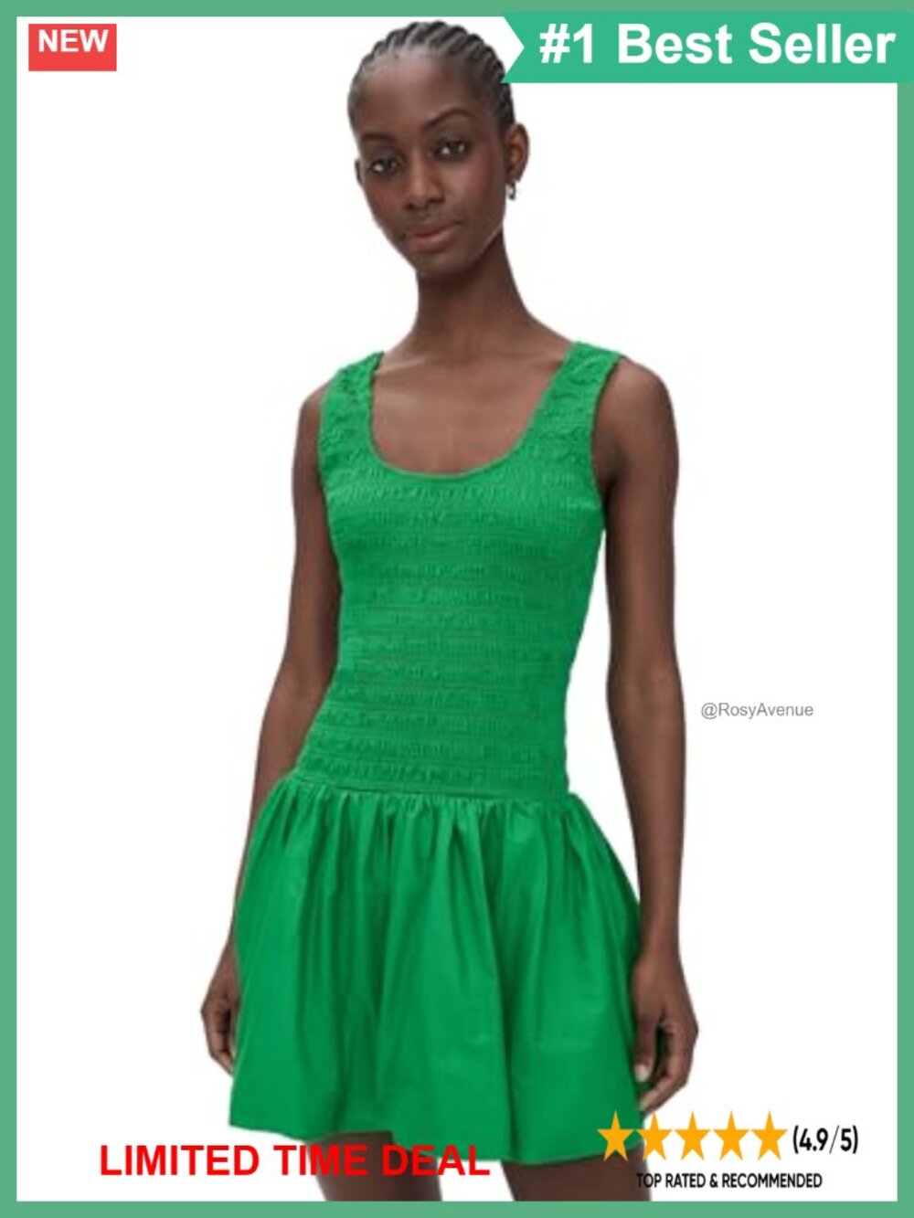 Lightweight Poplin Mini Dress Smocked Bodice Bubble Skirt Sleeveless